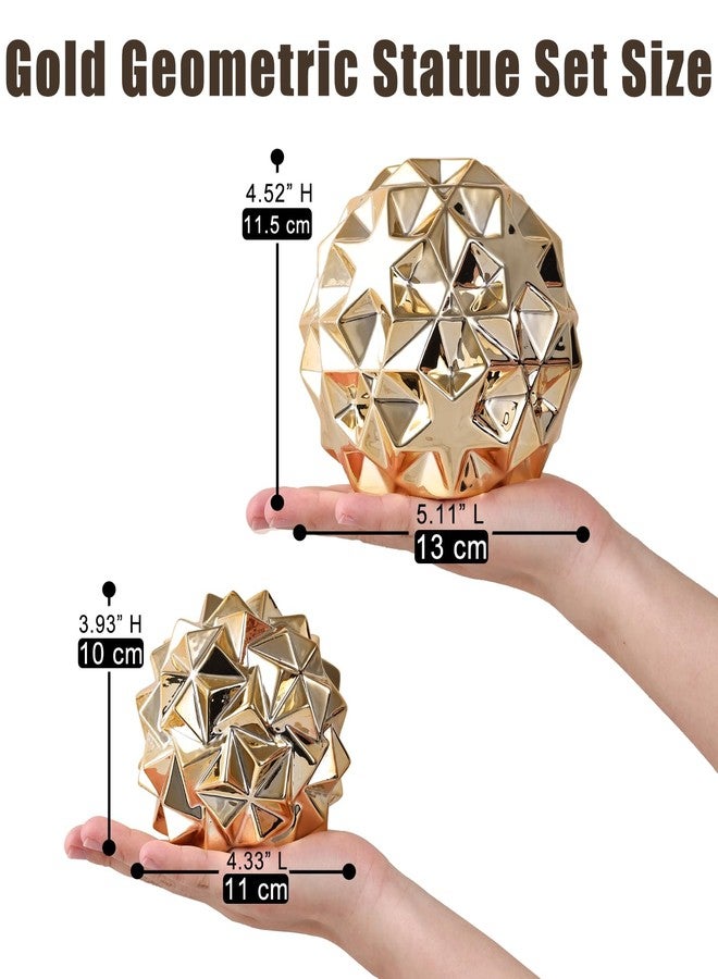 oliruim Gold Decor Geometric Sphere Figurines Set of 2 - Ceramic Gold Abstract Home Accents Orbs for Living Room Coffee Table, Shelf, Mantel, Office Tabletop Contemporary Sculpture - Image 3